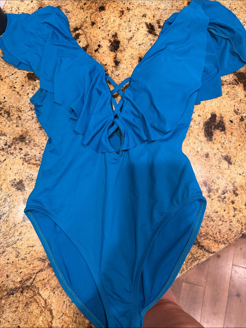 La Blanca Teal Blue Ruffle One-Piece Swimsuit for Kids